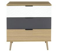 Sven Cómoda (L x An x Al: 39 x 75 x 80 cm, Madera/Blanco/Antracita, Número de cajones: 3 ud., Detalles geométricos)