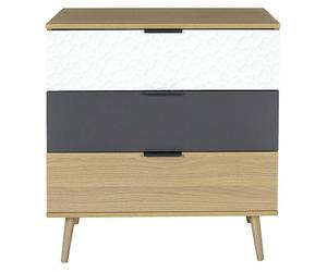 Sven Cómoda (L x An x Al: 39 x 75 x 80 cm, Madera/Blanco/Antracita, Número de cajones: 3 ud., Detalles geométricos)