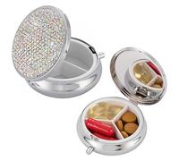 SVICCOOKQ Pastillero de diamantes brillantes, organizador de pastillas, 3 compartimentos, organizador redondo para vitaminas, aceites de pescado, suplementos