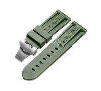 Svincoter Correa de goma for reloj for Panerai PAM de 24mm, correa de silicona negra, cierre de mariposa, hebilla plegable con logotipo, accesorios for reloj for hombre(Color:Green-Silver)