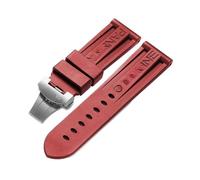 Svincoter Correa de goma for reloj for Panerai PAM de 24mm, correa de silicona negra, cierre de mariposa, hebilla plegable con logotipo, accesorios for reloj for hombre(Color:Red-Silver)