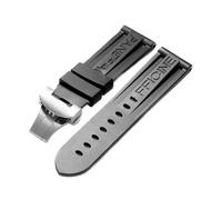 Svincoter Correa de goma for reloj for Panerai PAM de 24mm, correa de silicona negra, cierre de mariposa, hebilla plegable con logotipo, accesorios for reloj for hombre(Color:Black-Silver)