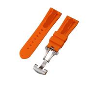 Svincoter Correa de goma for reloj for Panerai PAM de 24mm, correa de silicona negra, cierre de mariposa, hebilla plegable con logotipo, accesorios for reloj for hombre(Color:Orange-Silver)