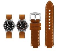 Svincoter Correa de reloj con boca convexa de piel de vaca esmerilada retro for hombre, compatible con buceo ORIS AQUIS 7730 7740, 24 x 12, 24 x 11 mm(Brown silver,24mm-12mm)