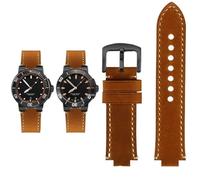 Svincoter Correa de reloj con boca convexa de piel de vaca esmerilada retro for hombre, compatible con buceo ORIS AQUIS 7730 7740, 24 x 12, 24 x 11 mm(Brown black,24mm-12mm)