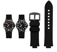 Svincoter Correa de reloj con boca convexa de piel de vaca esmerilada retro for hombre, compatible con buceo ORIS AQUIS 7730 7740, 24 x 12, 24 x 11 mm(Black black,24mm-11mm)