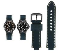 Svincoter Correa de reloj con boca convexa de piel de vaca esmerilada retro for hombre, compatible con buceo ORIS AQUIS 7730 7740, 24 x 12, 24 x 11 mm(Blue black,24mm-11mm)