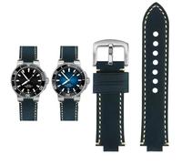 Svincoter Correa de reloj con boca convexa de piel de vaca esmerilada retro for hombre, compatible con buceo ORIS AQUIS 7730 7740, 24 x 12, 24 x 11 mm(Blue silver,24mm-11mm)