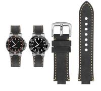 Svincoter Correa de reloj con boca convexa de piel de vaca esmerilada retro for hombre, compatible con buceo ORIS AQUIS 7730 7740, 24 x 12, 24 x 11 mm(Gray silver,24mm-12mm)
