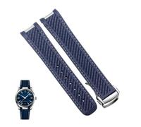 Svincoter Correa de reloj de goma apta for Omega AT150 Seamaster 300 AQUA TERRA, correas de relojes de buceo, correa de reloj de silicona negra y azul, pulsera de 20mm(Blue white silver)