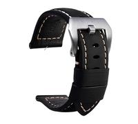 Svincoter Correas de cuero aptas for accesorios de reloj for Panerai PAM441 386 Correa de reloj for hombre de 22 mm y 24 mm Pulsera de repuesto de piel de vaca(02-black silver,24mm)