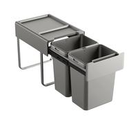 SVITA EM2x20 - Cubo de basura empotrable (40 L, 2 x 20 L), 2 compartimentos con tapa, sistema de separación de basura, para cocina, armario, cubo de basura extensible, color gris