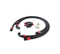 SVKVBNLNGK VR - Filtro de Aceite de Aluminio Negro/Kit de reubicación del Enfriador + 3X Línea de Manguera Trenzada Negra + Adaptador VR6724BK + 3PCS Enfriador de Aceite