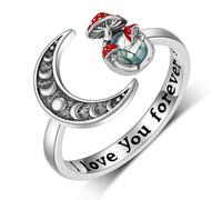 SVODEA Anillo de hongo lunar para mujer, plata de ley 925, anillos de hongo rojo mágico, anillos abiertos de fase lunar, regalos de cumpleaños de aniversario para mujeres, adolescentes y madres, 7