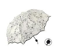 SvriTe Chic Floral Anti-UV paraguas plegable sol compacto mujeres señoras señoras resistente al viento lluvia hermosa flor 8K paraguas, Negro, M