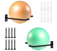 svteli Soporte de pared para pelotas medicinales y esterilla de yoga, soporte de pared para 2 pares de pelotas de ejercicio, soporte de metal para almacenamiento de equipos de fitness en gimnasio o
