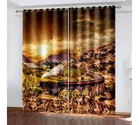 SVTUSR Cortinas Aislantes Termicas Ventana 2 Piezas con Ojales, 3D Paisaje Al Atardecer En El Puente del Ferrocarril Patrón Cortinas Opacas para Habitacion Y Dormitorio Infantil Decoración De La Ve