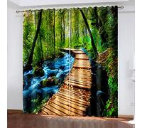 SVTUSR Cortinas Aislantes Termicas Ventana 2 Piezas con Ojales, 3D Paisaje con Puente De Madera Y Río Patrón Cortinas Opacas para Habitacion Y Dormitorio Infantil Decoración De La Ventana 280X260Cm