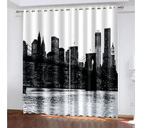 SVTUSR Cortinas Aislantes Termicas Ventana 2 Piezas con Ojales, 3D Puente del Lago De La Ciudad En Blanco Y Negro Patrón Cortinas Opacas para Habitacion Y Dormitorio Infantil Decoración De La Venta