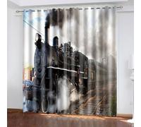 SVTUSR Cortinas Aislantes Termicas Ventana para Infantil 2 Piezas con Ojales 140X160Cm 3D Locomotora De Humo Gris Plateado Patrón Cortinas Opacas Habitacion Salón Dormitorio Decoración De La Ventan
