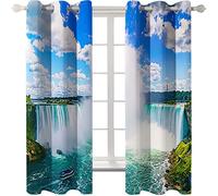 SVTUSR Cortinas Aislantes Termicas Ventana para Infantil 2 Piezas con Ojales 200X160Cm 3D Cielo Azul, Nubes Blancas, Cascada Blanca. Patrón Cortinas Opacas Habitacion Salón Dormitorio Decoración De