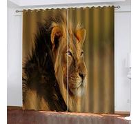 SVTUSR Cortinas Aislantes Termicas Ventana para Infantil 2 Piezas con Ojales 200X160Cm 3D León, Animal De Pradera Patrón Cortinas Opacas Habitacion Salón Dormitorio Decoración De La Ventana