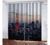 SVTUSR Cortinas Aislantes Termicas Ventana para Infantil 2 Piezas con Ojales 200X214Cm 3D Paisaje De La Torre De La Ciudad Patrón Cortinas Opacas Habitacion Salón Dormitorio Decoración De La Ventana