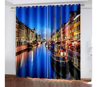 SVTUSR Cortinas Habitacion Dormitorio 3D La Venecia De Moda A Orillas del Mar Patrón Cortinas Opacas Termicas Aislantes Frío Y Calor Reduccion Ruido Proteccion Intimidad para Hogar, 2 Paneles 280X2