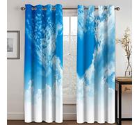 SVTUSR Cortinas Habitacion Niño 3D Cielo Azul, Nubes Y Corazones. Patrón Cortinas Termicas Aislantes Frio Y Calor 2 Piezas con Ojales Opacas Salon Decoración para Hogar 200X160Cm