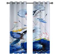 SVTUSR Cortinas Habitacion Niño 3D Loto Azul Y Blanco Patrón Cortinas Termicas Aislantes Frio Y Calor 2 Piezas con Ojales Opacas Salon Decoración para Hogar 200X160Cm