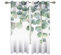 SVTUSR Cortinas Habitacion Niño 3D Patrón De Hojas De Eucalipto Verde Claro Patrón Cortinas Termicas Aislantes Frio Y Calor 2 Piezas con Ojales Opacas Salon Decoración para Hogar 200X160Cm