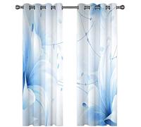 SVTUSR Cortinas Habitacion Niño 3D Pintura Floral A Mano Alzada Azul Y Blanca Patrón Cortinas Termicas Aislantes Frio Y Calor 2 Piezas con Ojales Opacas Salon Decoración para Hogar 234X230Cm