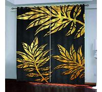 SVTUSR Cortinas Opacas para Ventanas Salon 3D Hojas Doradas Abstractas Patrón Cortinas Habitacion Infantil Decoración para Dormitorio Termicas Aislantes Frio Y Calor 200X214Cm 2 Piezas