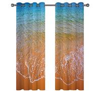 SVTUSR Cortinas Opacas para Ventanas Salon 3D Olas Azules Y Naranjas Junto Al Mar Patrón Cortinas Habitacion Infantil Decoración para Dormitorio Termicas Aislantes Frio Y Calor 200X214Cm 2 Piezas