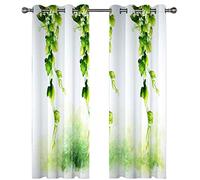 SVTUSR Cortinas Opacas Termicas Aislantes con Ojales 2 Piezas Cortinas Salon Dormitorio Modernas Decoración De La Ventana 140X160Cm 3D Vides Verdes Y Cortinas Blancas Patrón Infantiles