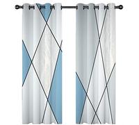 SVTUSR Cortinas Opacas Termicas Aislantes con Ojales 2 Piezas Cortinas Salon Dormitorio Modernas Decoración De La Ventana 140X160Cm 3D Líneas Geométricas Azules Y Blancas Patrón Infantiles