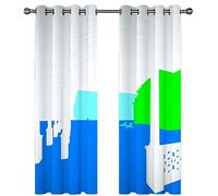 SVTUSR Cortinas Opacas Termicas Aislantes con Ojales 2 Piezas Cortinas Salon Dormitorio Modernas Decoración De La Ventana 234X230Cm 3D Ciudad Geométrica Azul, Blanca Y Verde Patrón Infantiles