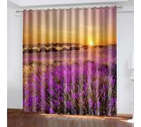 SVTUSR Cortinas Opacas Termicas Aislantes con Ojales 2 Piezas Cortinas Salon Dormitorio Modernas Decoración De La Ventana 234X230Cm 3D Puesta De Sol sobre El Acantilado De Flor De Naranja Púrpura P