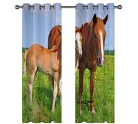 SVTUSR Cortinas Salon Dormitorio Moderno 2 Piezas 3D Caballo Animal De Pradera Patrón Cortinas Ventana Opacas Termicas Aislantes Frio Y Calor, Habitacion Juvenil con Ojales 234X230Cm