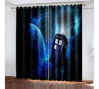 SVTUSR Cortinas Salon Dormitorio Moderno 2 Piezas 3D Cabina Telefónica Espacial Patrón Cortinas Ventana Opacas Termicas Aislantes Frio Y Calor, Habitacion Juvenil con Ojales 264X214Cm