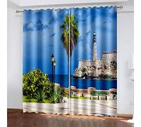 SVTUSR Cortinas Salon Dormitorio Moderno 2 Piezas 3D Cielo Azul Y Paisaje Insular Patrón Cortinas Ventana Opacas Termicas Aislantes Frio Y Calor, Habitacion Juvenil con Ojales 234X230Cm