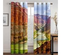 SVTUSR Cortinas Salon Dormitorio Moderno 2 Piezas 3D Paisaje De Barrancos Y Ríos Patrón Cortinas Ventana Opacas Termicas Aislantes Frio Y Calor, Habitacion Juvenil con Ojales 200X160Cm