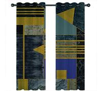 SVTUSR Cortinas Salon Modernas 2 Piezas Cortinas Opacas Termicas Aislantes Frio Y Calor con Ojales 140X160Cm 3D Mármol Geométrico De Oro Negro Patrón Opacas para Ventanas Dormitorio