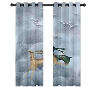 SVTUSR Cortinas Salon Modernas 2 Piezas Cortinas Opacas Termicas Aislantes Frio Y Calor con Ojales 200X214Cm 3D Escena Nevada De Ciervos Y Pájaros Azules Patrón Opacas para Ventanas Dormitorio