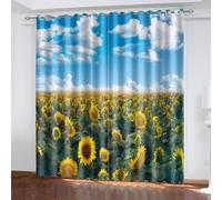 SVTUSR Cortinas Salon Modernas 2 Piezas Cortinas Opacas Termicas Aislantes Frio Y Calor con Ojales 200X214Cm 3D Paisaje De Campo De Girasoles En El Cielo Azul Patrón Opacas para Ventanas Dormitorio