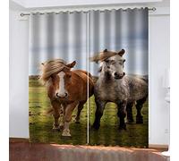 SVTUSR Cortinas Salon Modernas 2 Piezas Cortinas Opacas Termicas Aislantes Frio Y Calor con Ojales 200X214Cm 3D Caballo Animal De Pradera Patrón Opacas para Ventanas Dormitorio