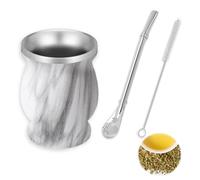 SVUPUE Taza de mate, juego de té mate, con pajita y cepillo de limpieza, para uso en hogares, restaurantes y hoteles, mármol