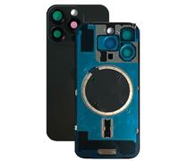 SVV Tapa trasera para iPhone 16 Pro. Premontada: con imán, soporte metálico, anillos de cámara, etc. Cristal trasero de repuesto. OEM (negro)