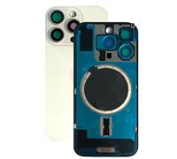 SVV Tapa trasera para iPhone 16 Pro. Premontada: con imán, soporte metálico, anillos de cámara, etc. Cristal trasero de repuesto. OEM (blanco)