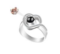 Svyqwmz Anillo personalizado de proyección de fotos Te quiero en 100 idiomas Anillo de corazón Anillos personalizados con foto Regalo conmemorativo para mujeres Hombres